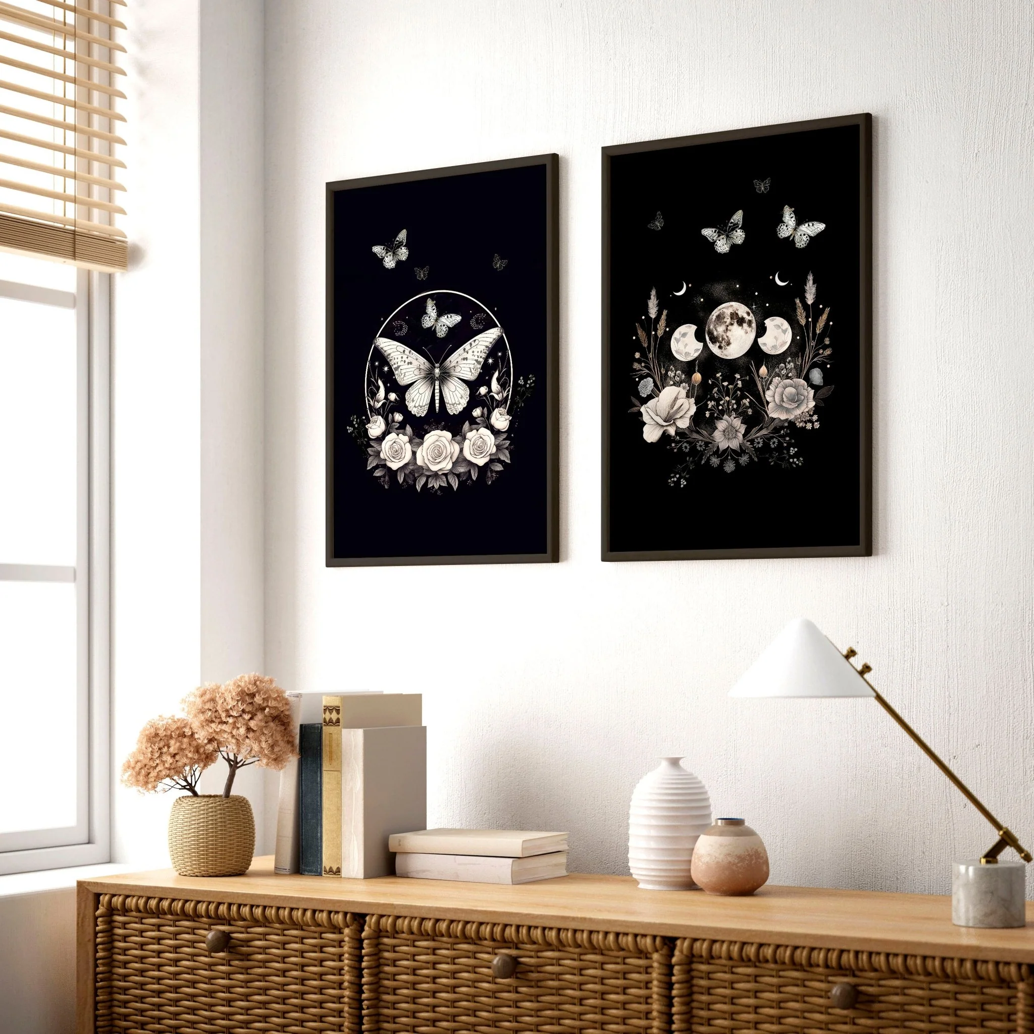 Butterfly Art Wall Decor | Set of 2 Dark Academy Wall art Prints - Image 2