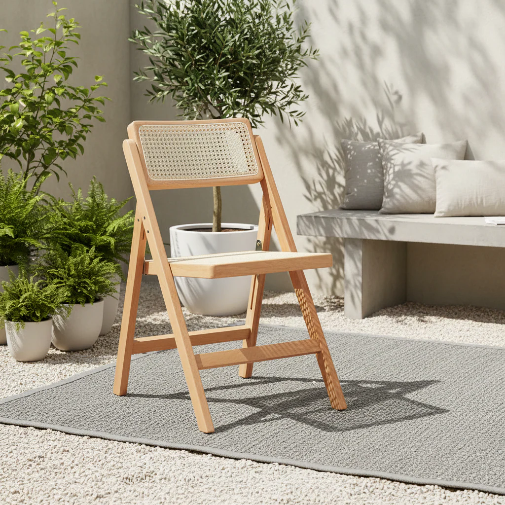 Cebu Natural Rattan and Beechwood Folding Chair - Image 4