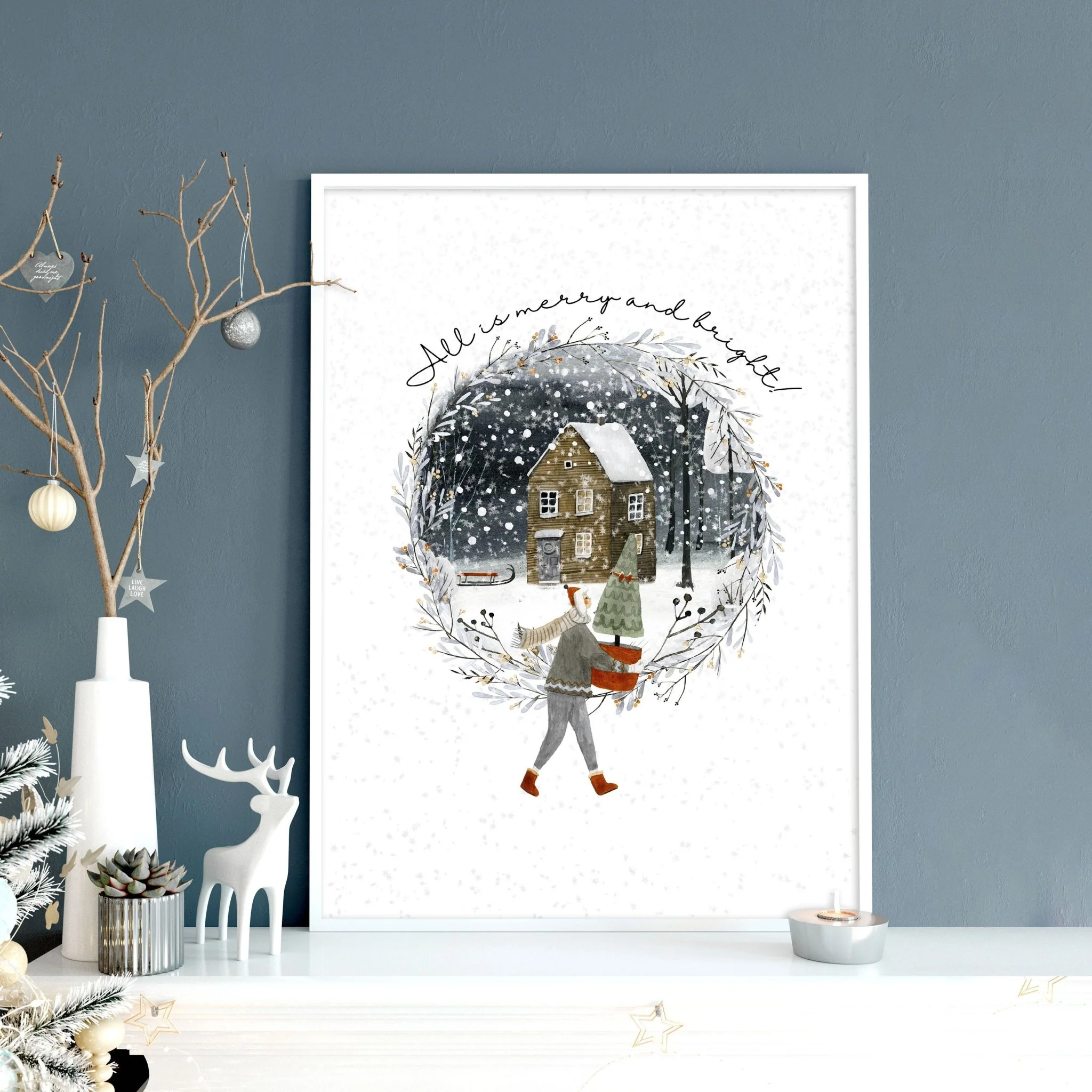 Christmas decor in living room wall art print - Image 3