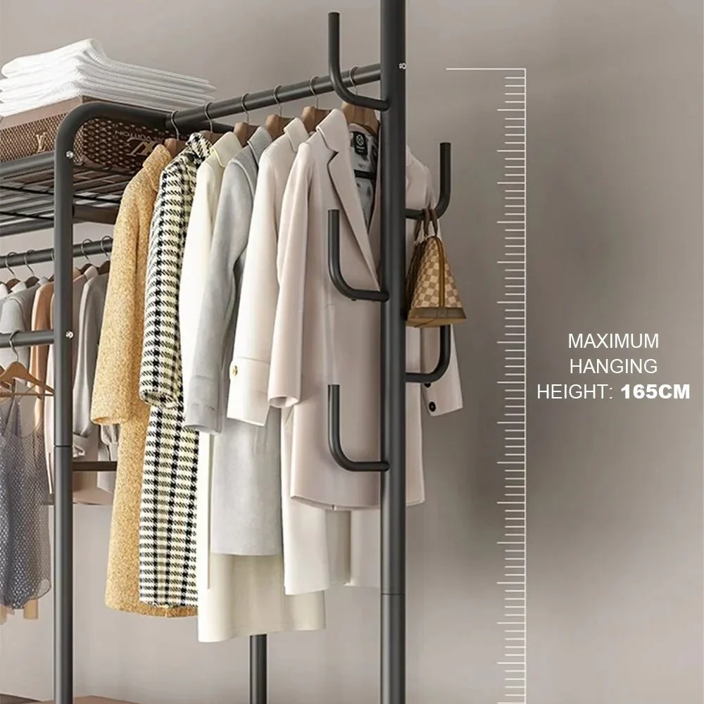 Coat Rack Movable Double Tier - Floor Standing Clothes Rail with Wheels for Bedroom Storage - Image 5