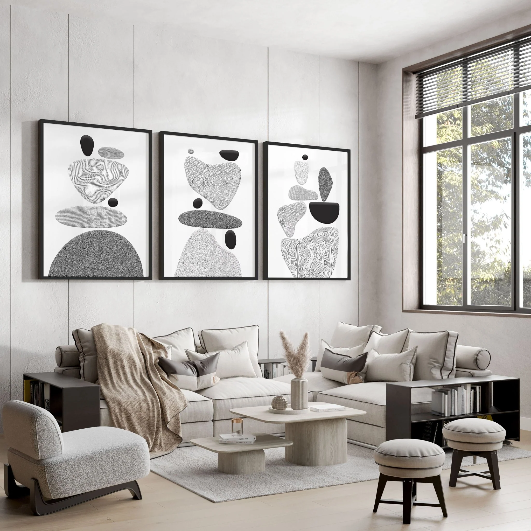 Contemporary Artwork For Living Room | Set of 3 wall art prints - Image 3