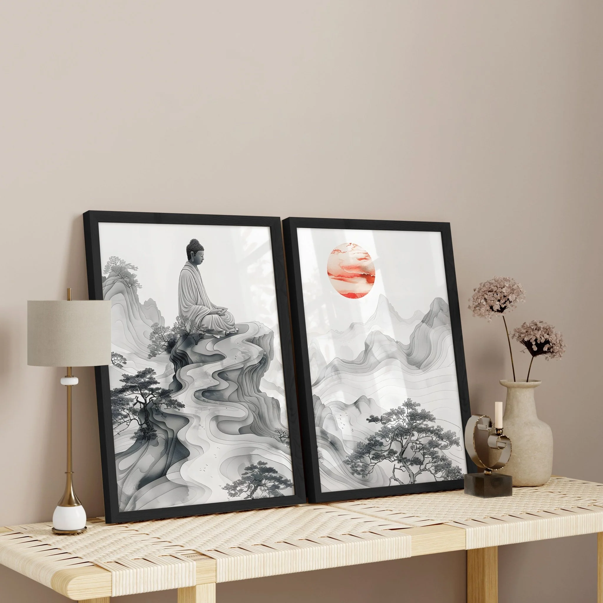 Extra Large Framed Wall Art | Set of 2 Asian Inspired Wall art Prints - Image 2