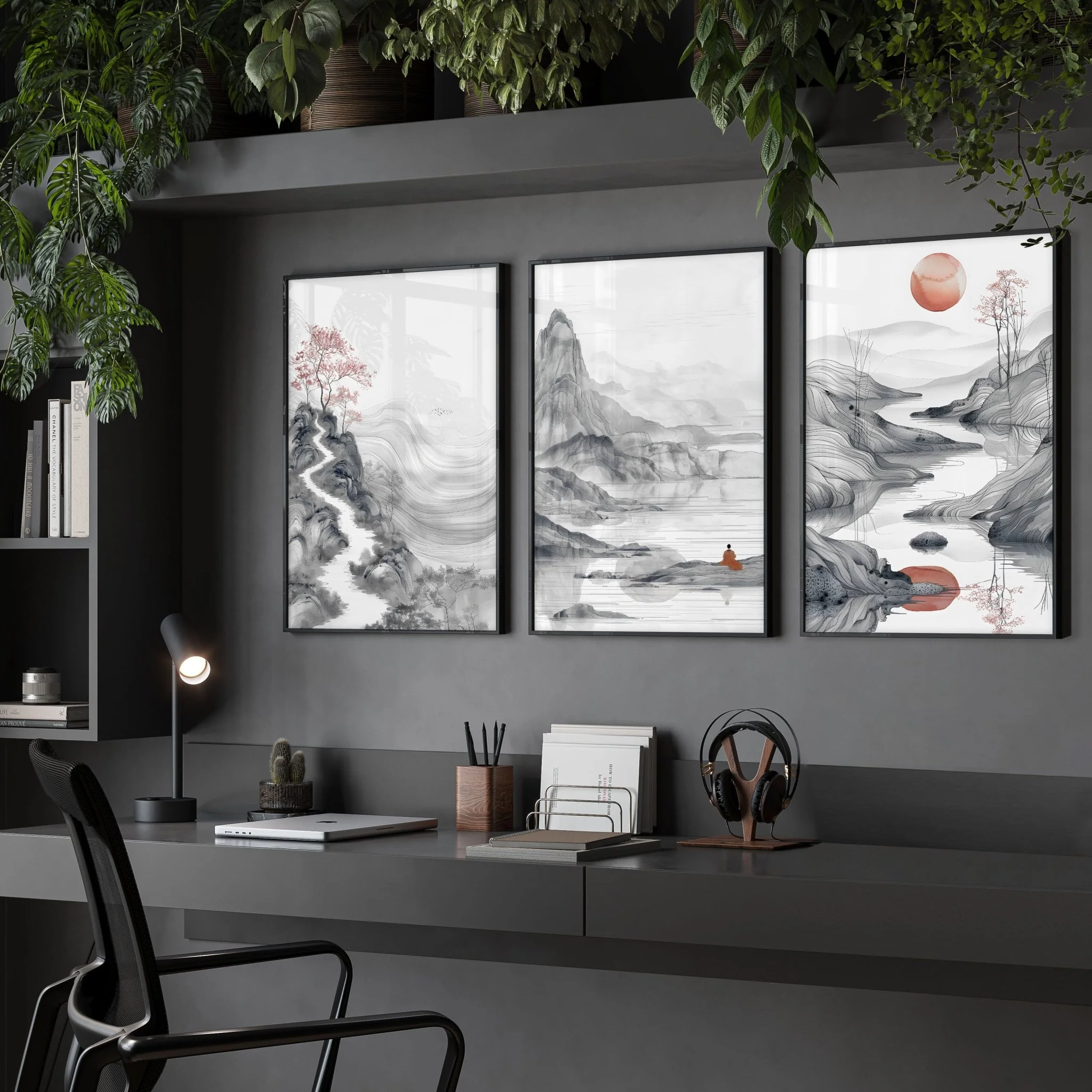 Extra Large Wall Art Framed | Set of 3 Asian Inspired Wall art Prints