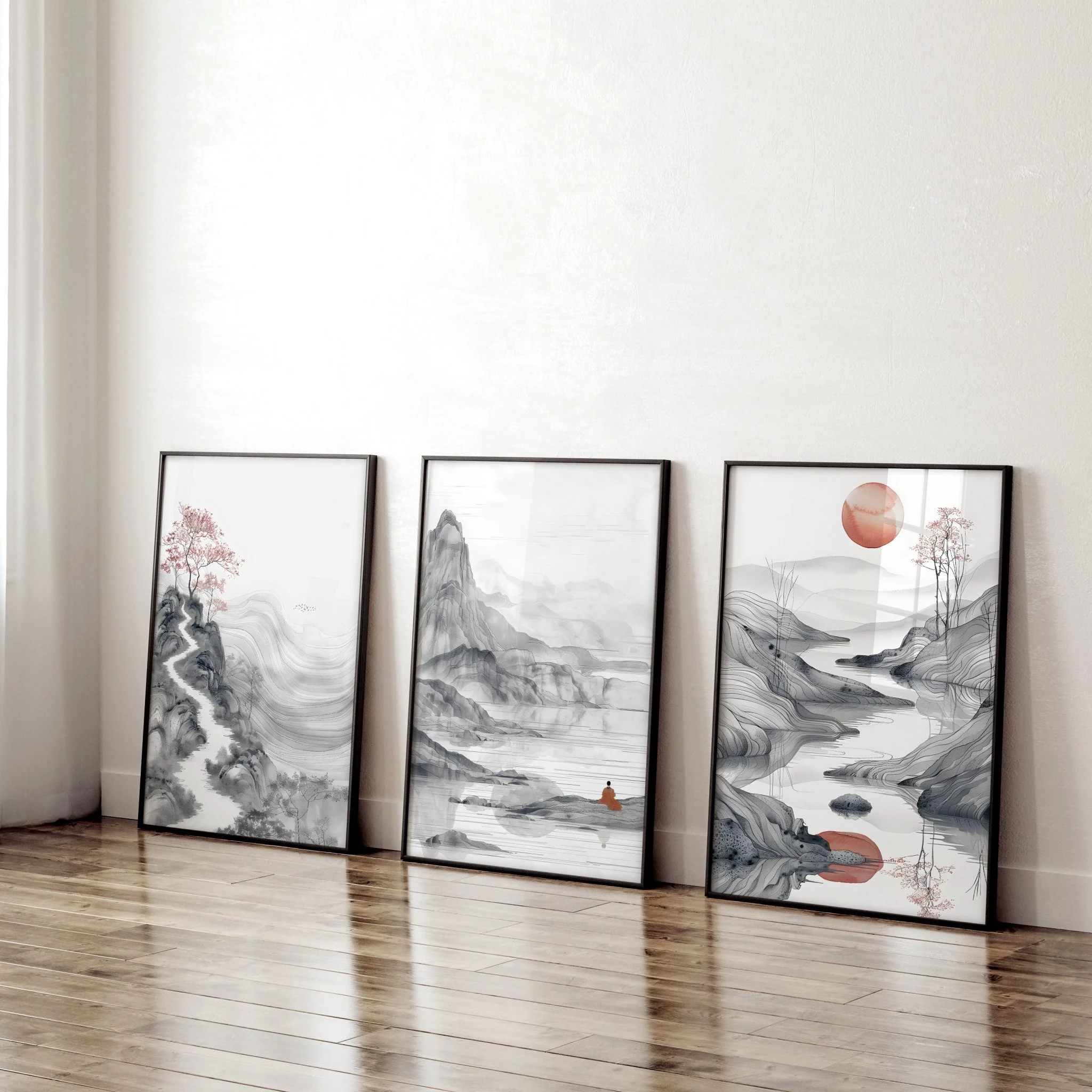 Extra Large Wall Art Framed | Set of 3 Asian Inspired Wall art Prints - Image 3