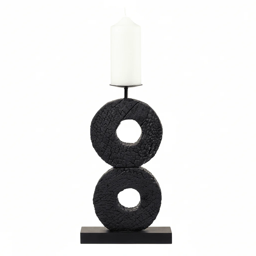Fidel Large Charred Black Mango Wood Log Candle Holder - Image 6