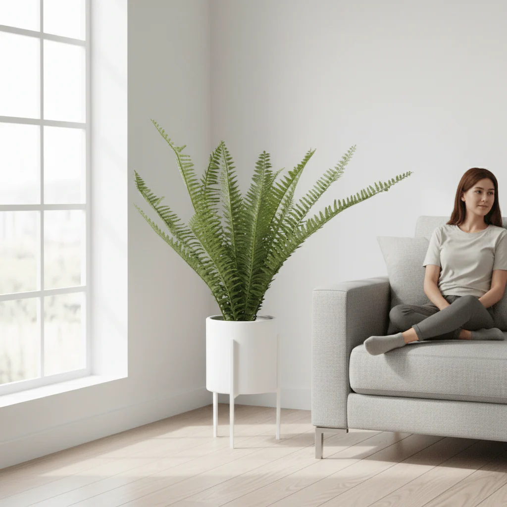 Fiori Fern In White Ceramic Pot With Iron Stand - Image 6