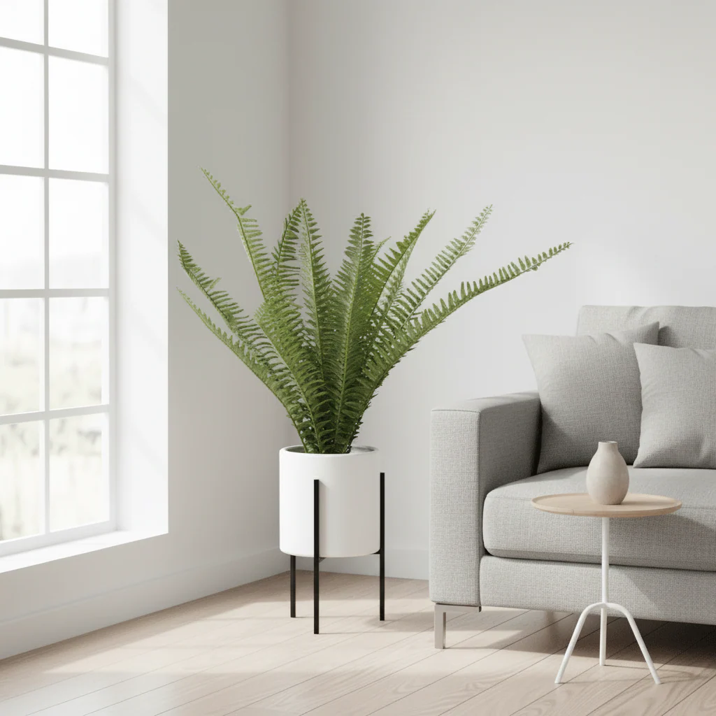Fiori Fern In White Ceramic Pot With Iron Stand - Image 7