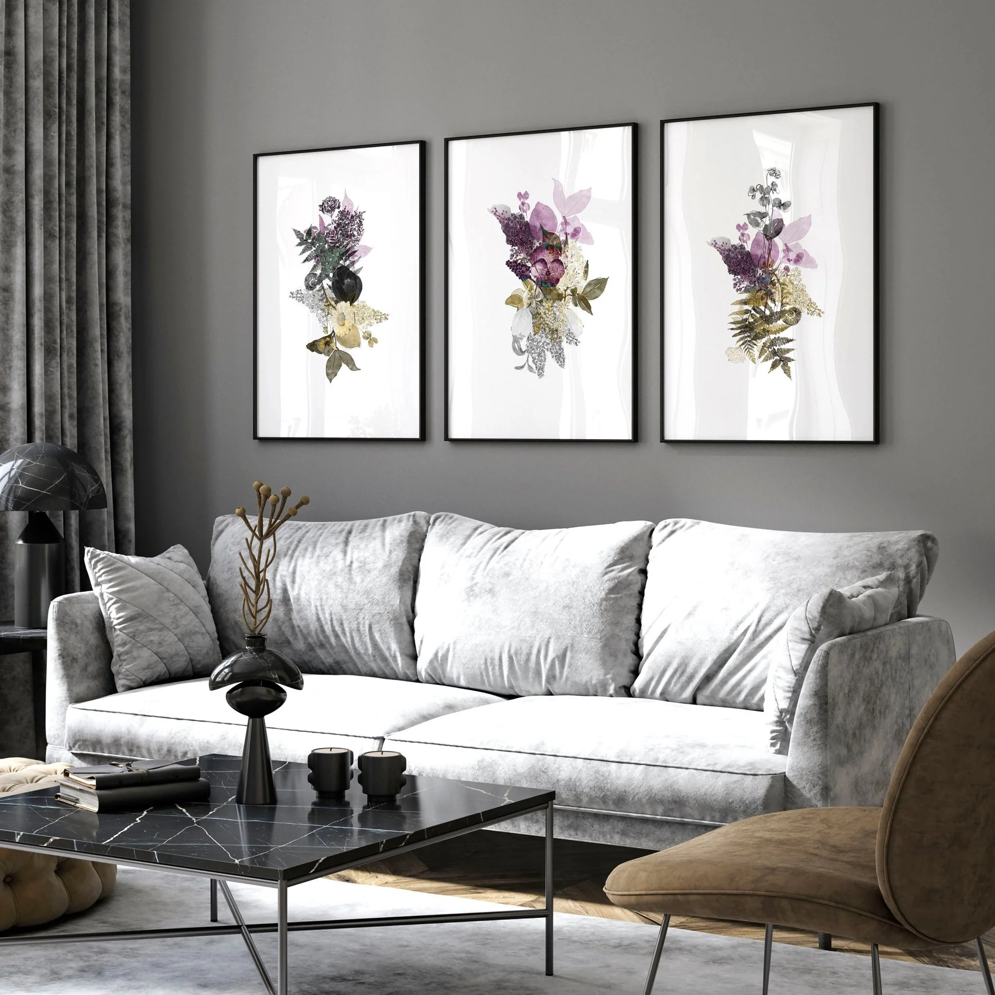 Set of 3 Wall Art – Large Floral Prints for Living Room