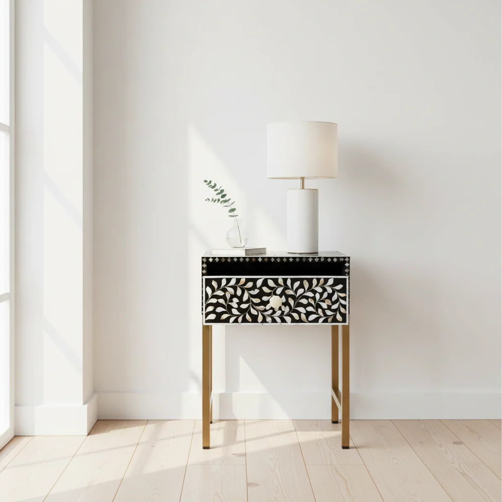 Fusion 1 Drawer Side Table with Bone Inlay - Image 3
