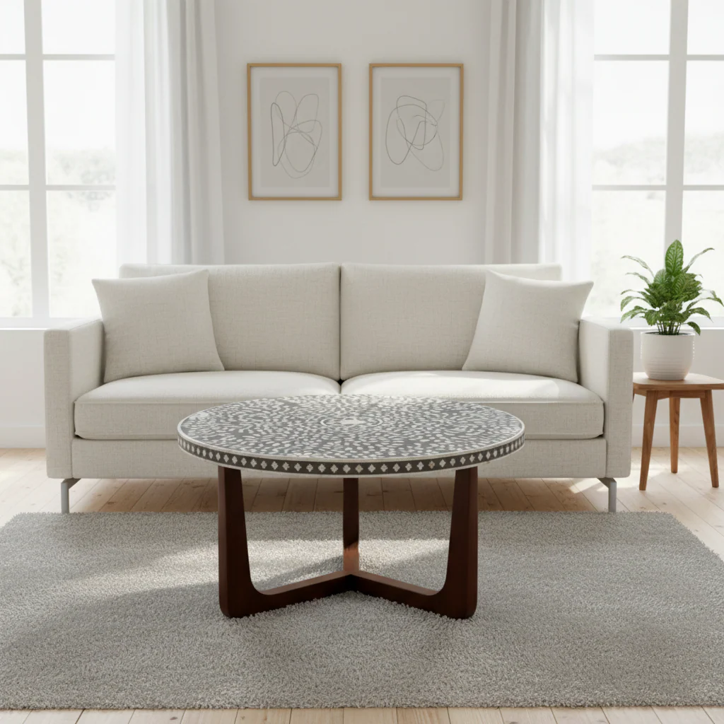 Fusion Mother of Pearl Design Round Coffee Table - Image 3