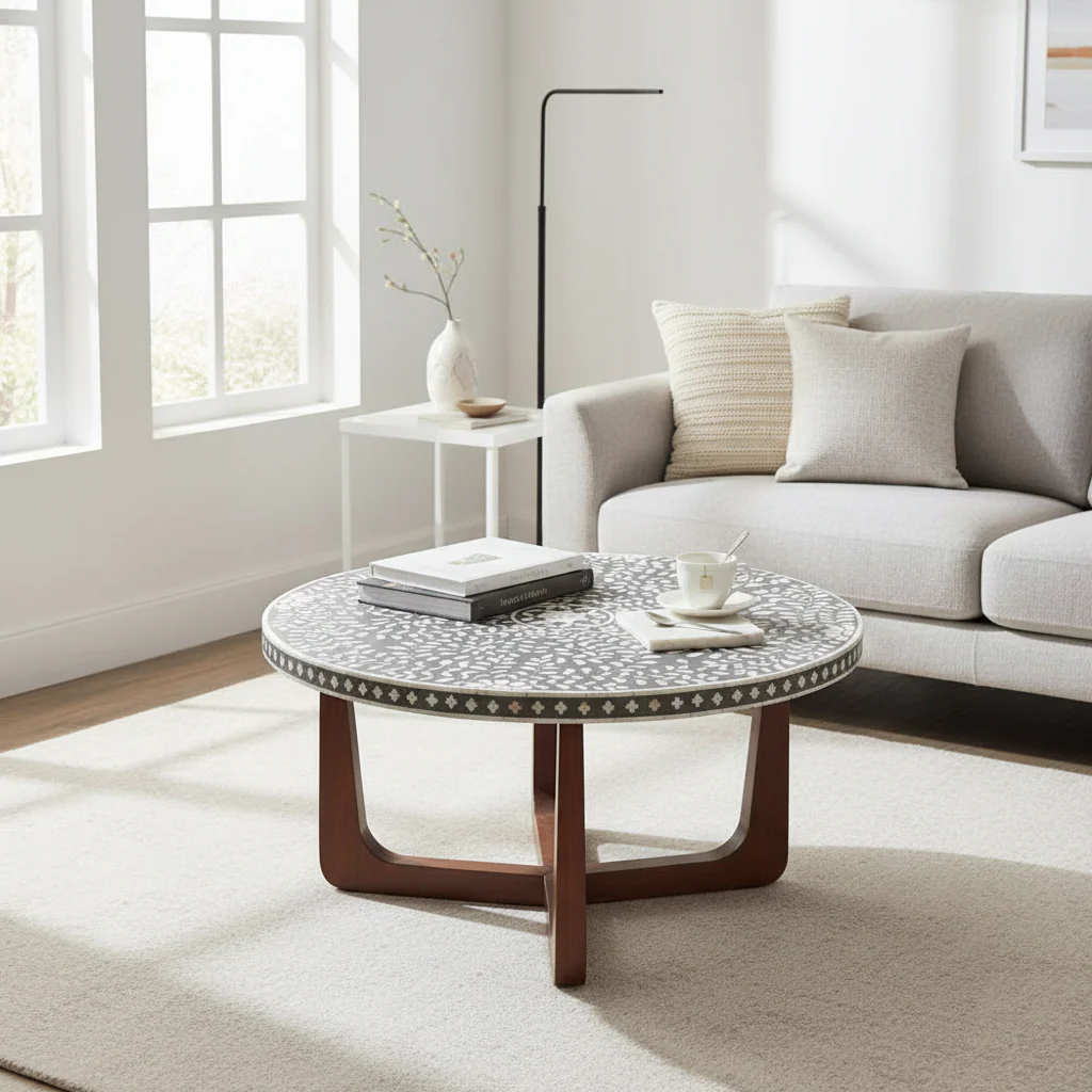 Fusion Mother of Pearl Design Round Coffee Table - Image 4