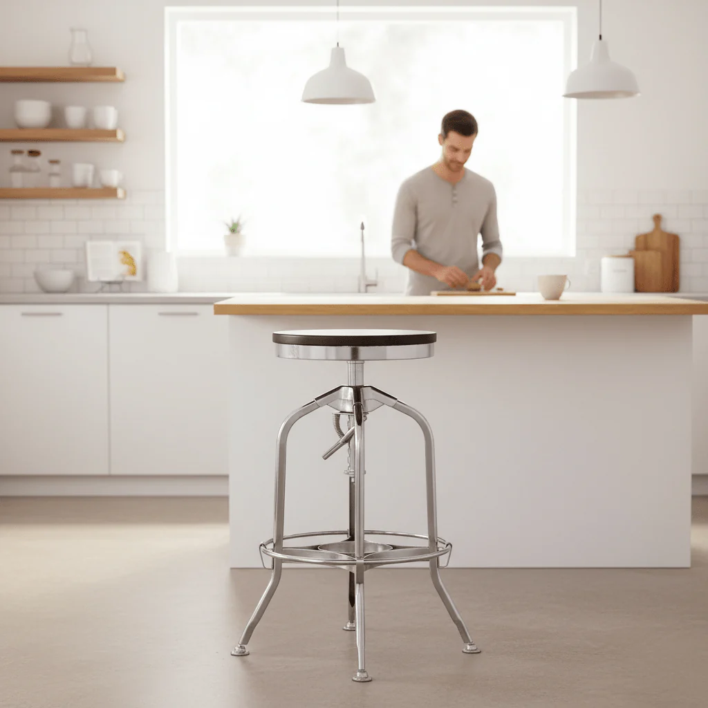 Gator Ash Wood And Silver Chrome Metal Stool - Image 2