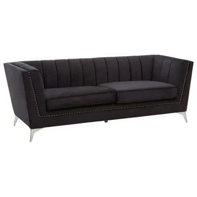 Hansa Three Seat Black Velvet Sofa - Image 3
