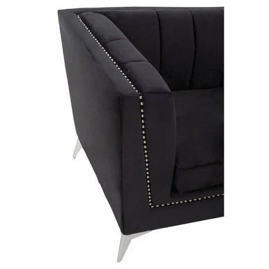 Hansa Three Seat Black Velvet Sofa - Image 7