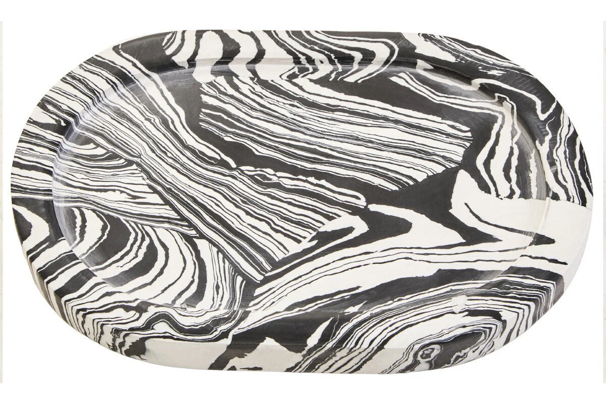 Helsa Black And White Oval Marble Tray - Image 5
