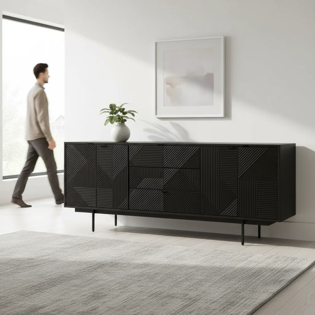 Jakara Black Wood Sideboard With Metal Legs - Image 2