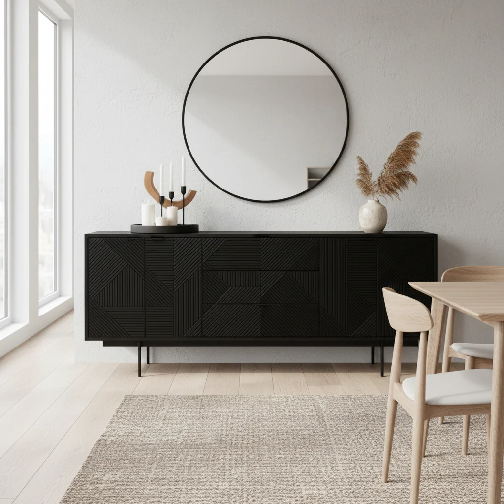 Jakara Black Wood Sideboard With Metal Legs - Image 4