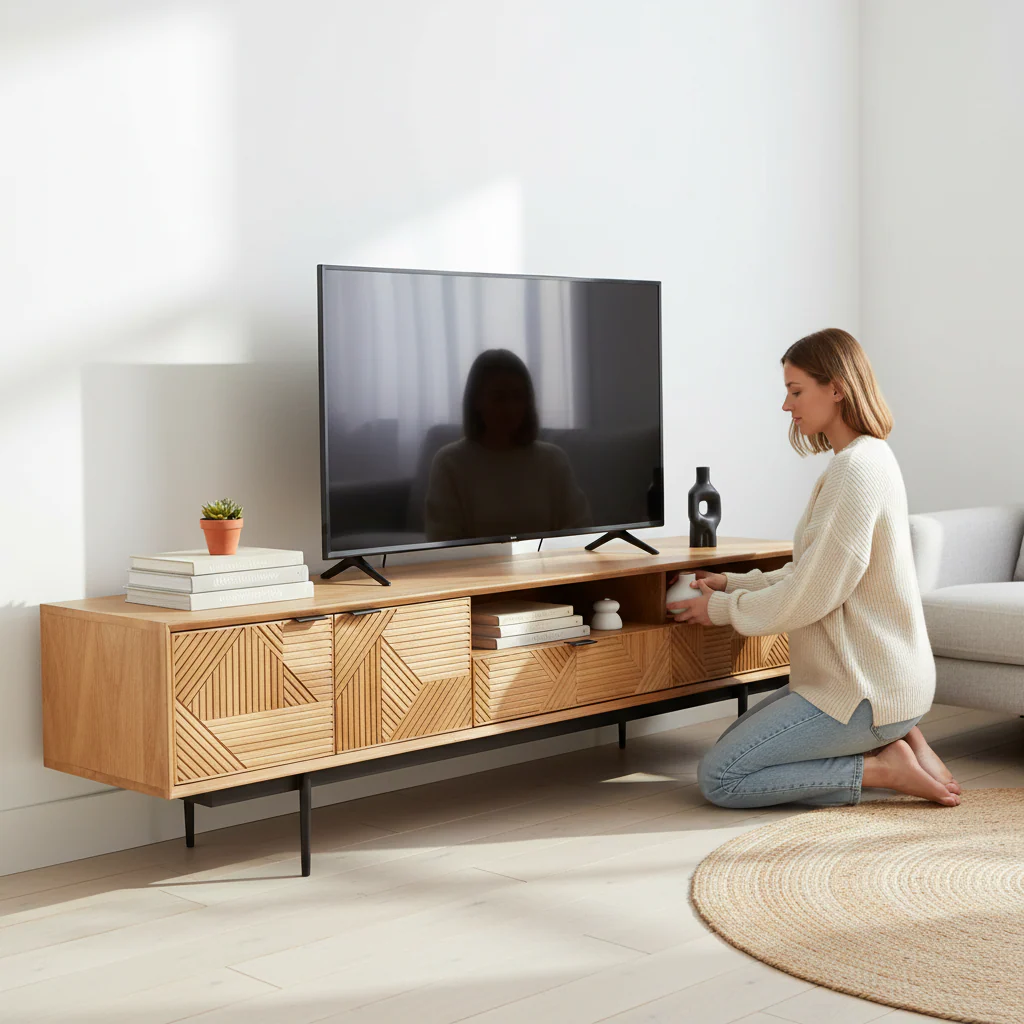 Jakara Natural Finish Wooden Media Unit - Image 2