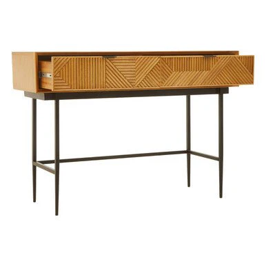 Jakara Two Drawer Natural Finish Console Table With Black Metal Legs - Image 6