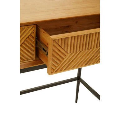 Jakara Two Drawer Natural Finish Console Table With Black Metal Legs - Image 9