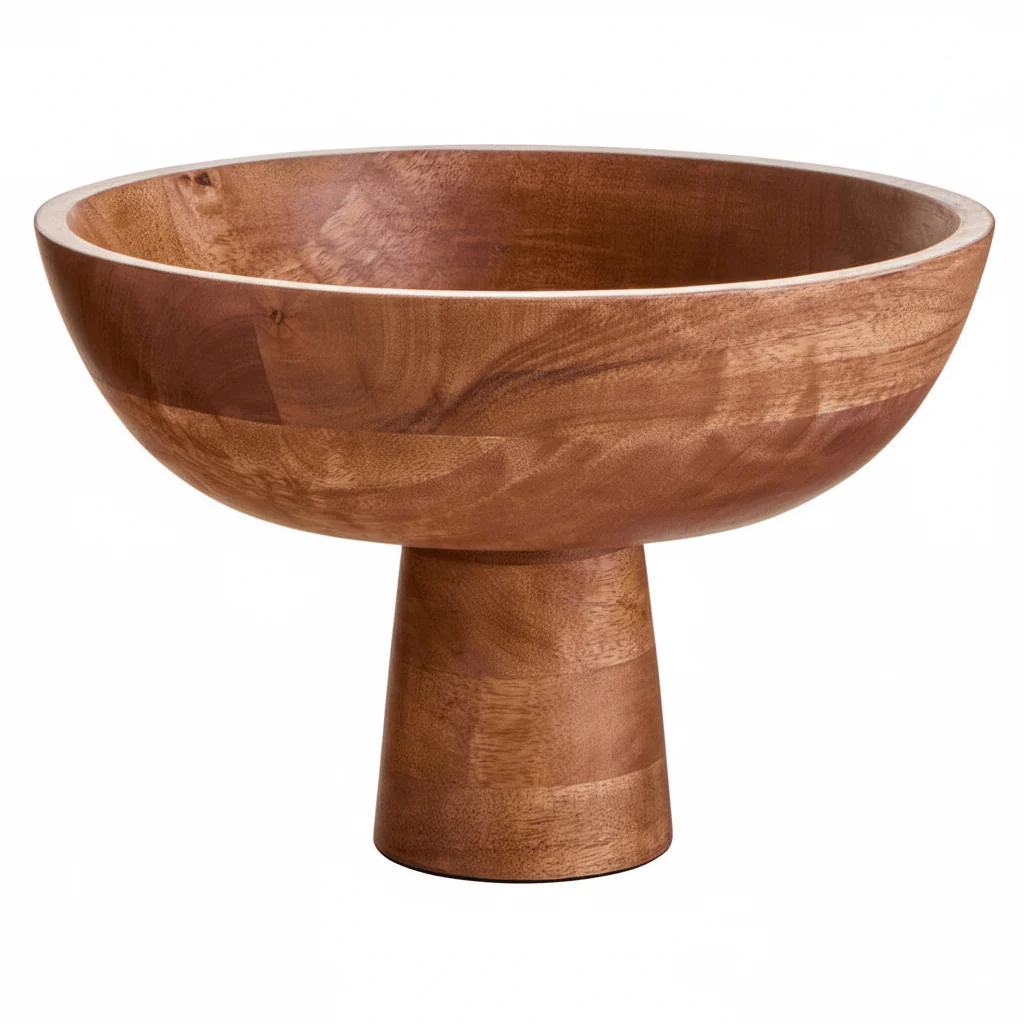 Kara Mango Wood Serving or Fruit Bowl with Pedestal Base