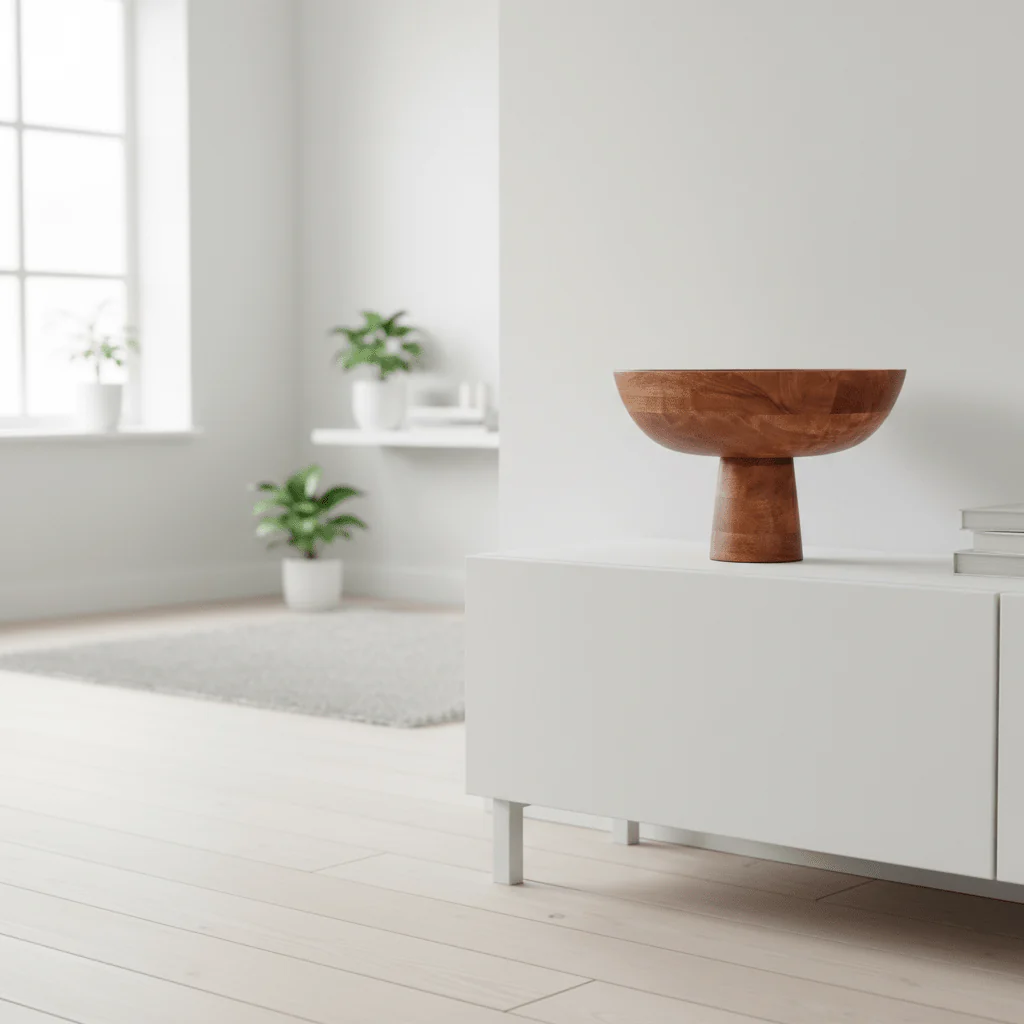 Kara Mango Wood Serving or Fruit Bowl with Pedestal Base - Image 3