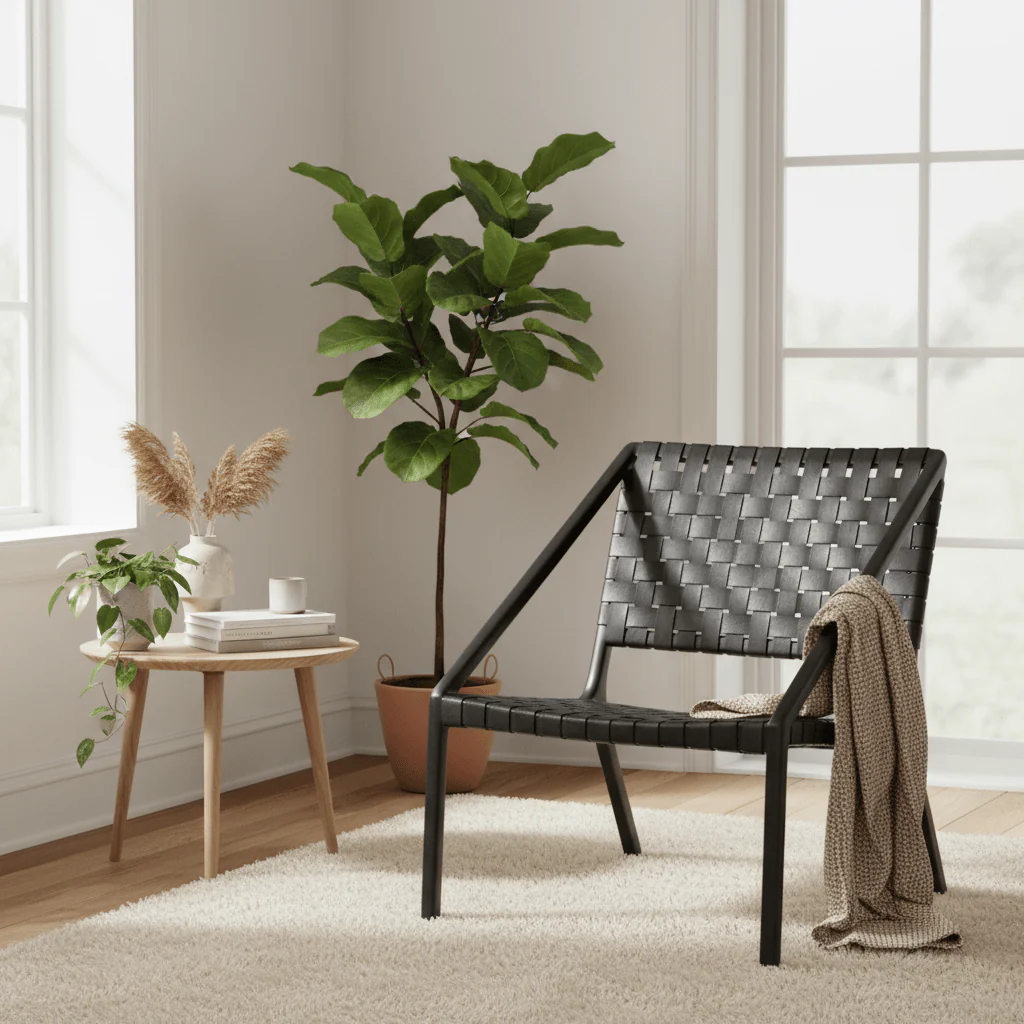 Kendari Black Cow Leather Woven Chair - Image 3