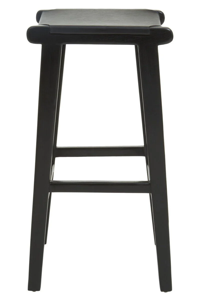 Kendari Black Leather and Teak Barstool - Image 9