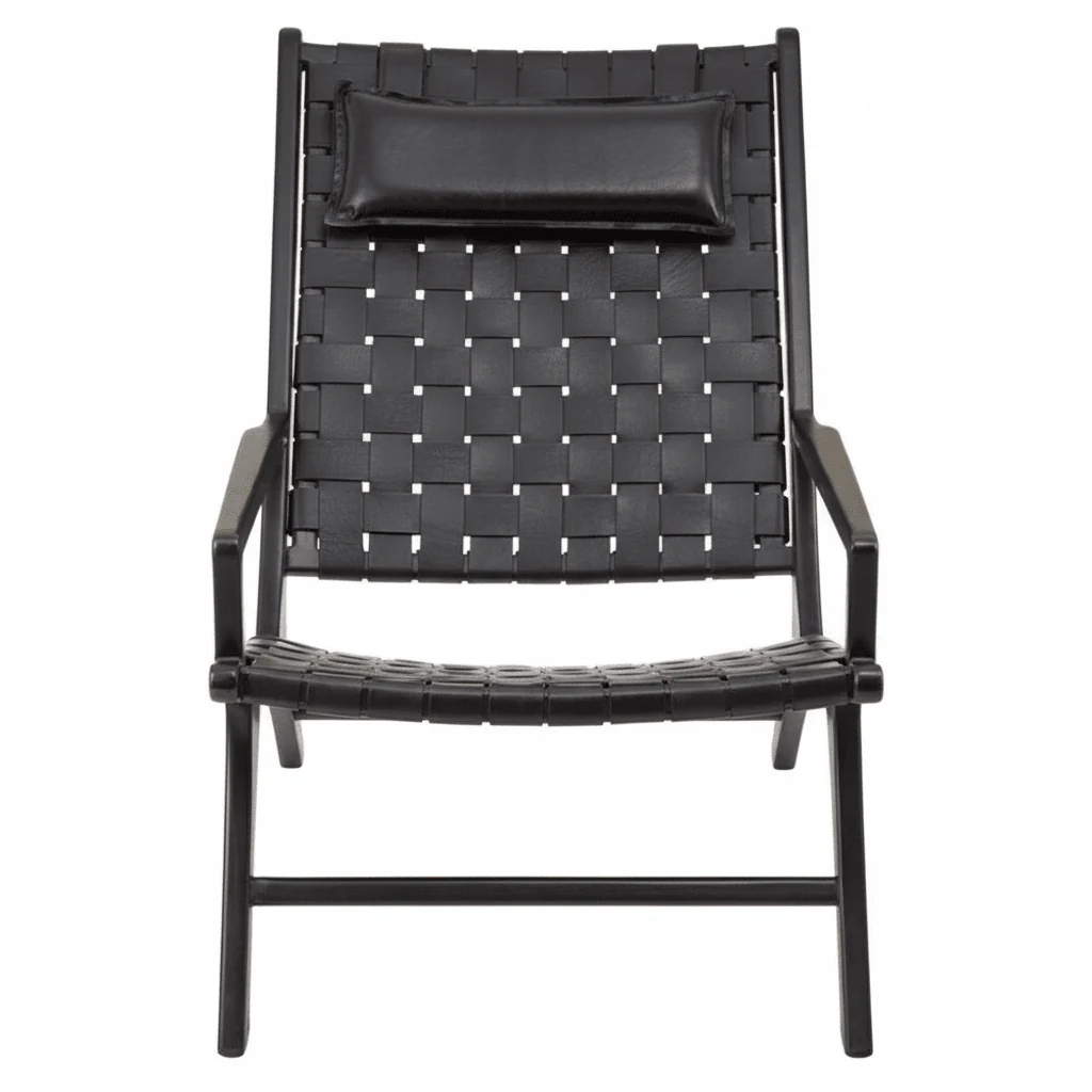 Kendari Black Leather Woven Chair