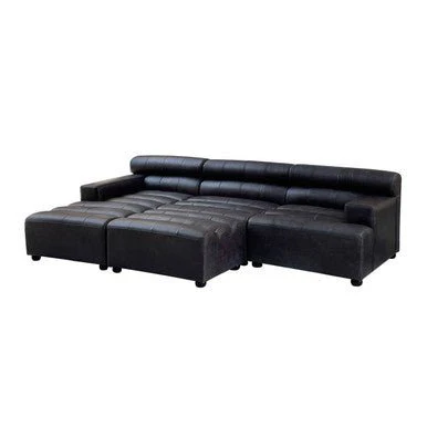 King Distressed Slate Leather Ottoman - Image 10