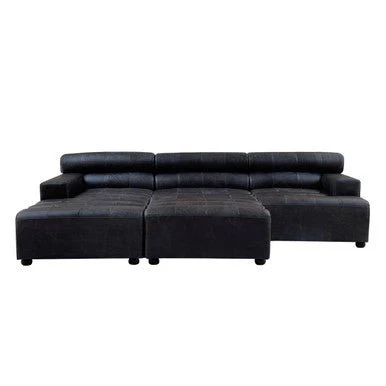 King Distressed Slate Leather Ottoman - Image 9