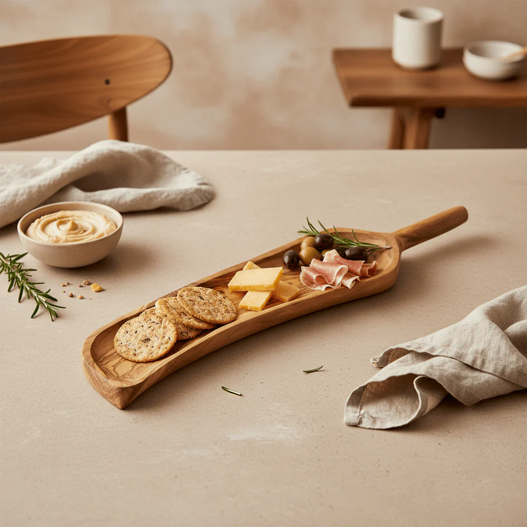 Kora Olive Wood Curved Paddle Serving Board - Image 4