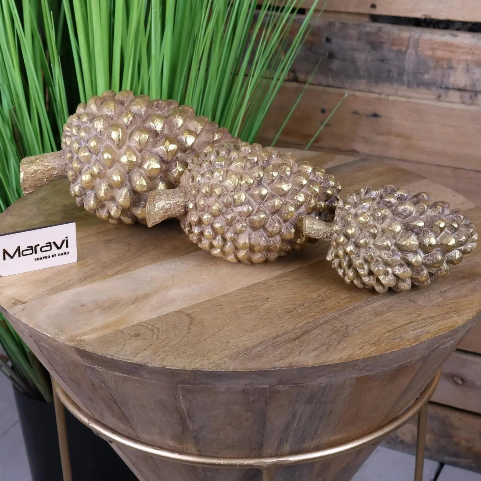 Kurki Set of 3 Antiqued Gold Pinecones Ornaments - Image 3