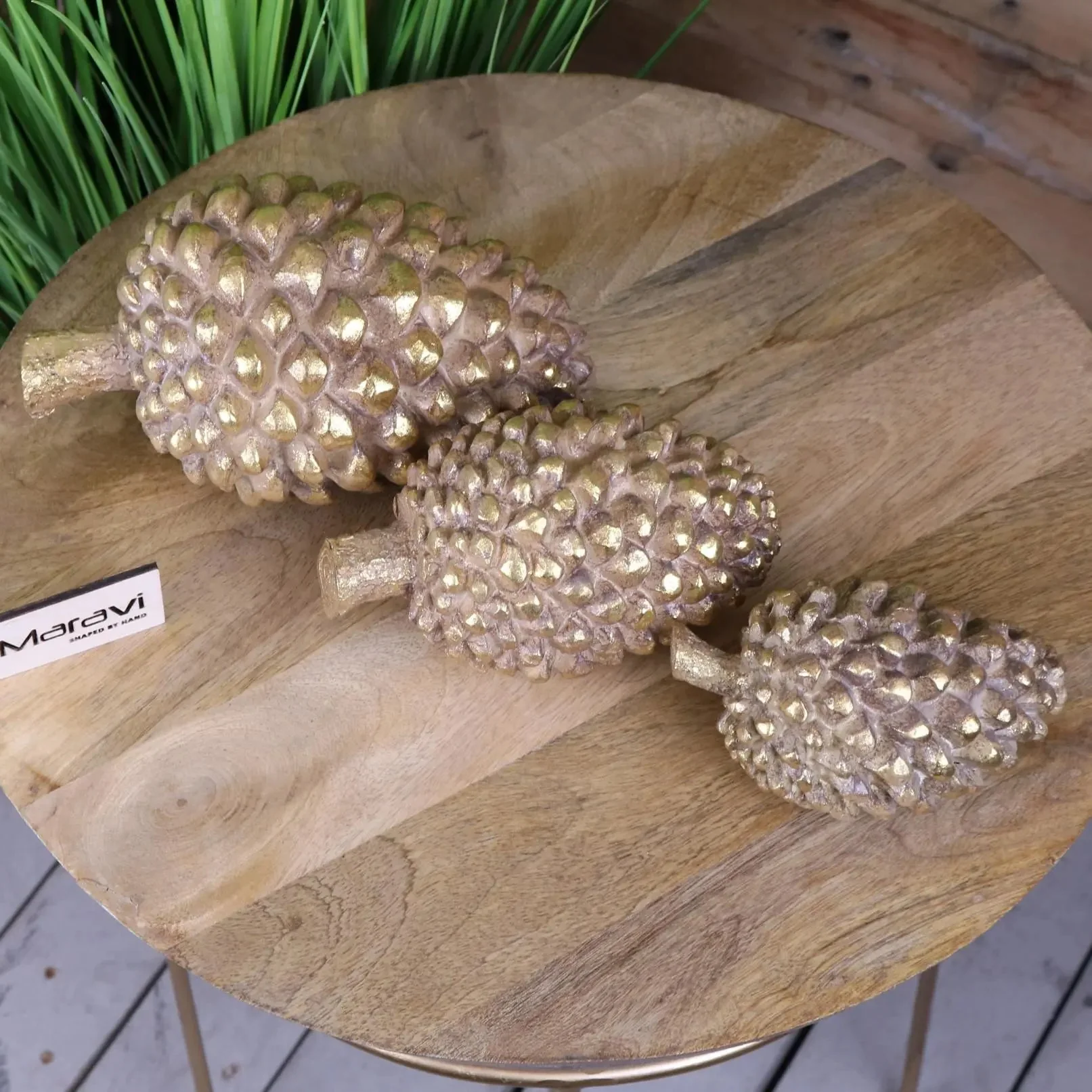 Kurki Set of 3 Antiqued Gold Pinecones Ornaments - Image 4