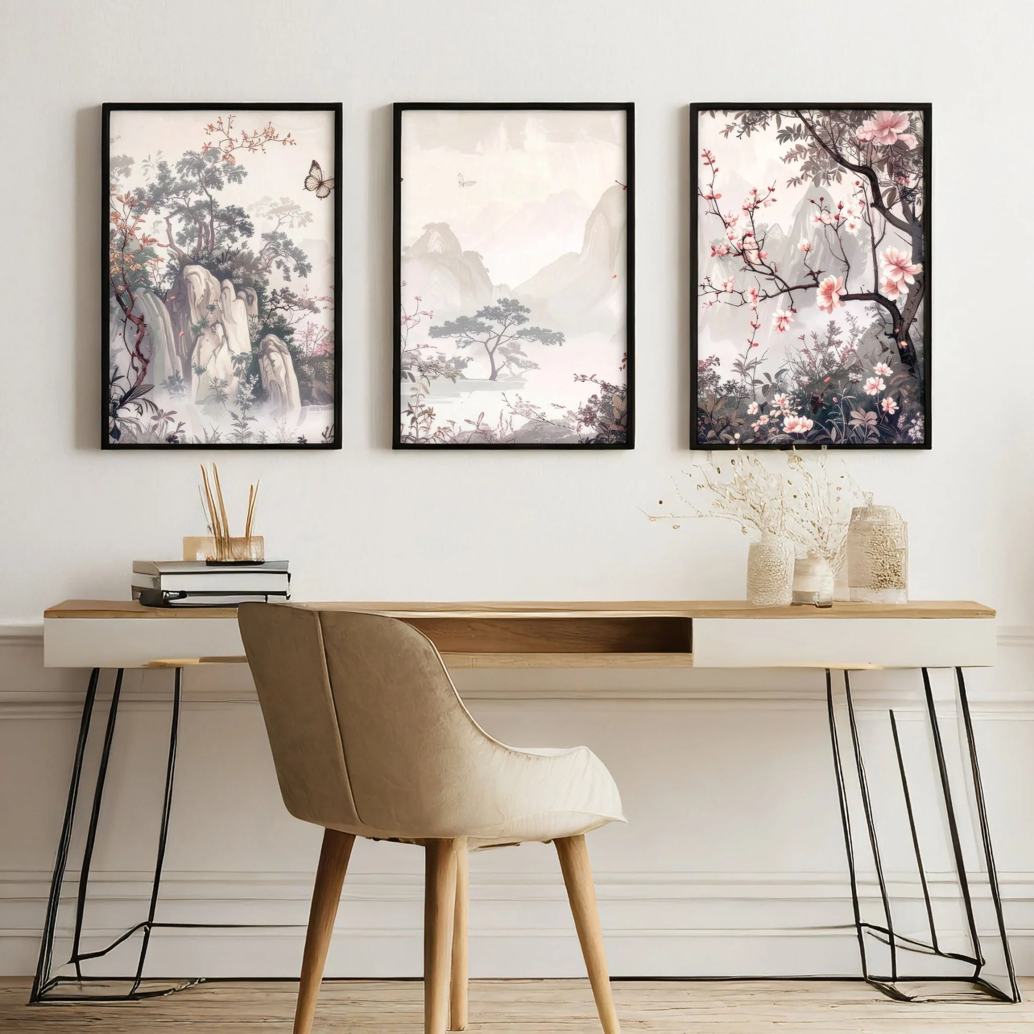 Large Artwork For Walls | Set of 3 Chinoiserie Wall art Prints