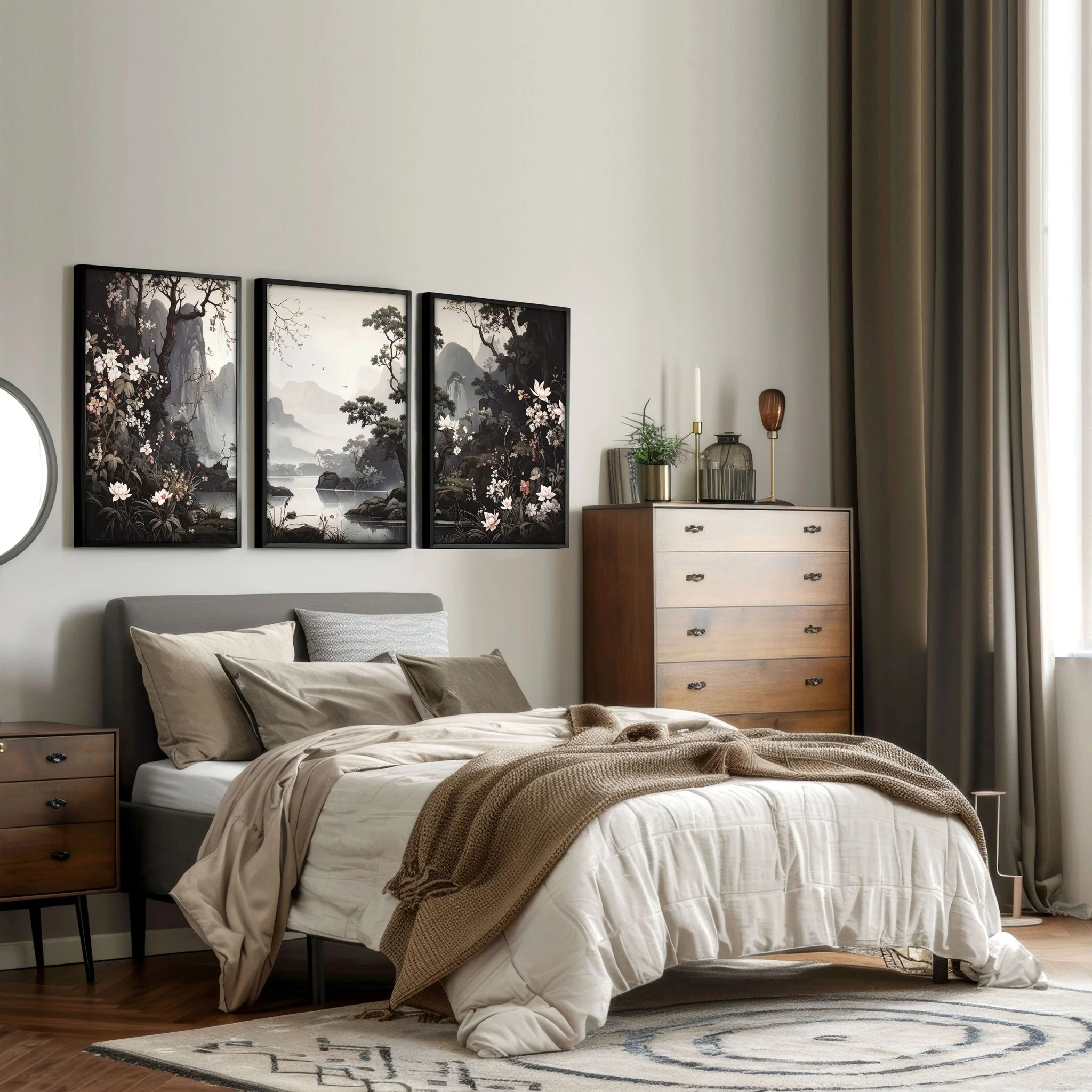 Large Pictures With Frames | Set of 3 Chinoiserie Wall art Prints