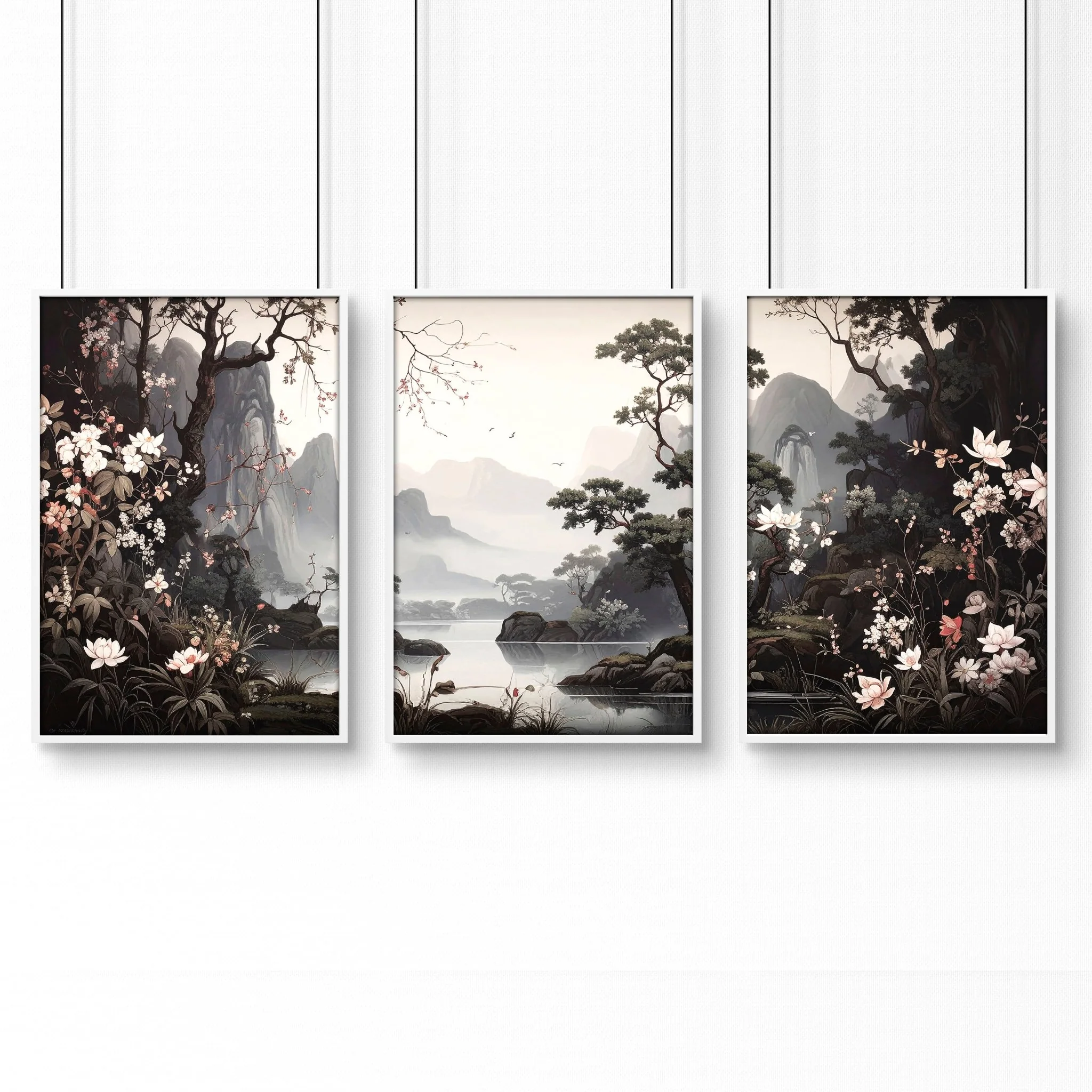 Large Pictures With Frames | Set of 3 Chinoiserie Wall art Prints - Image 11