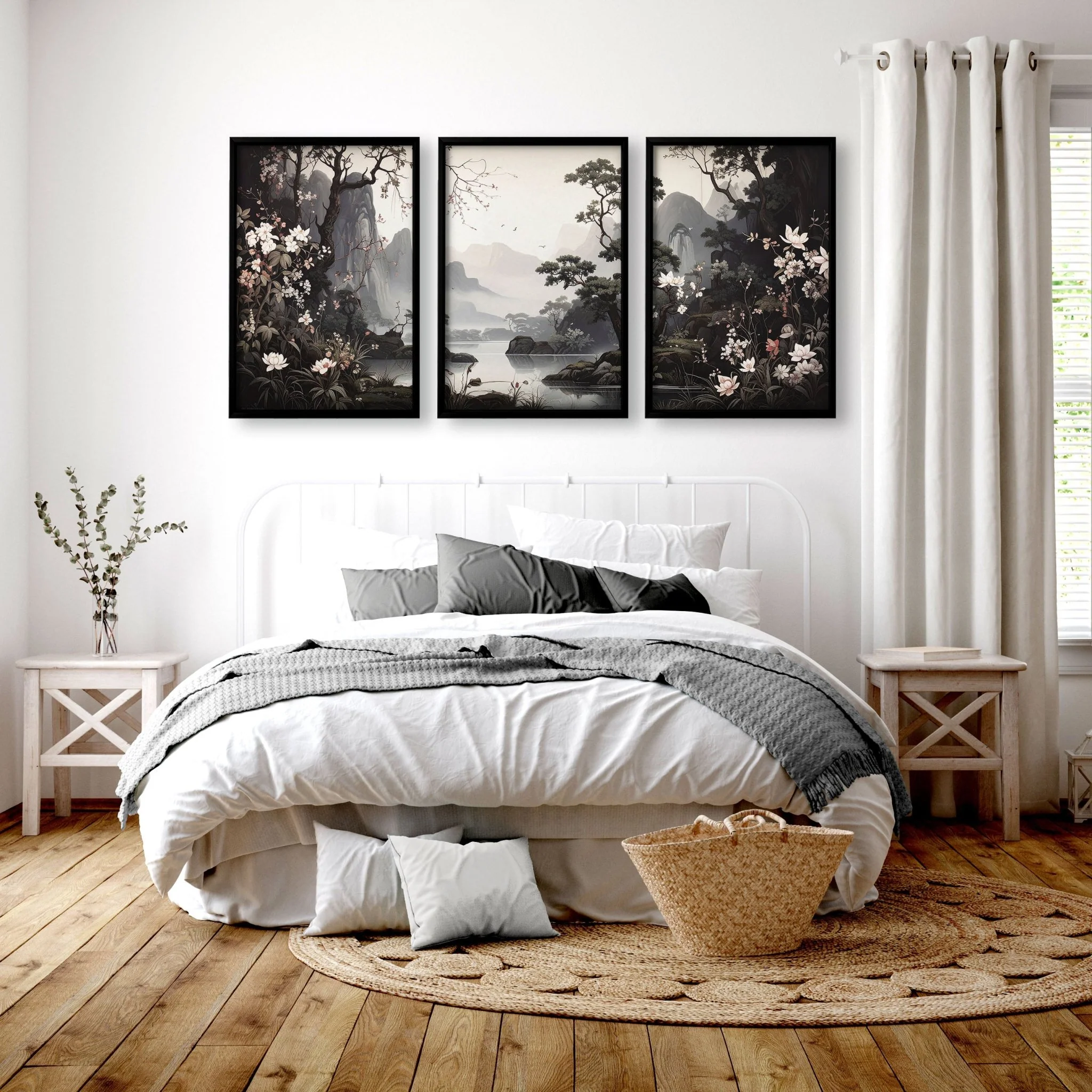 Large Pictures With Frames | Set of 3 Chinoiserie Wall art Prints - Image 2