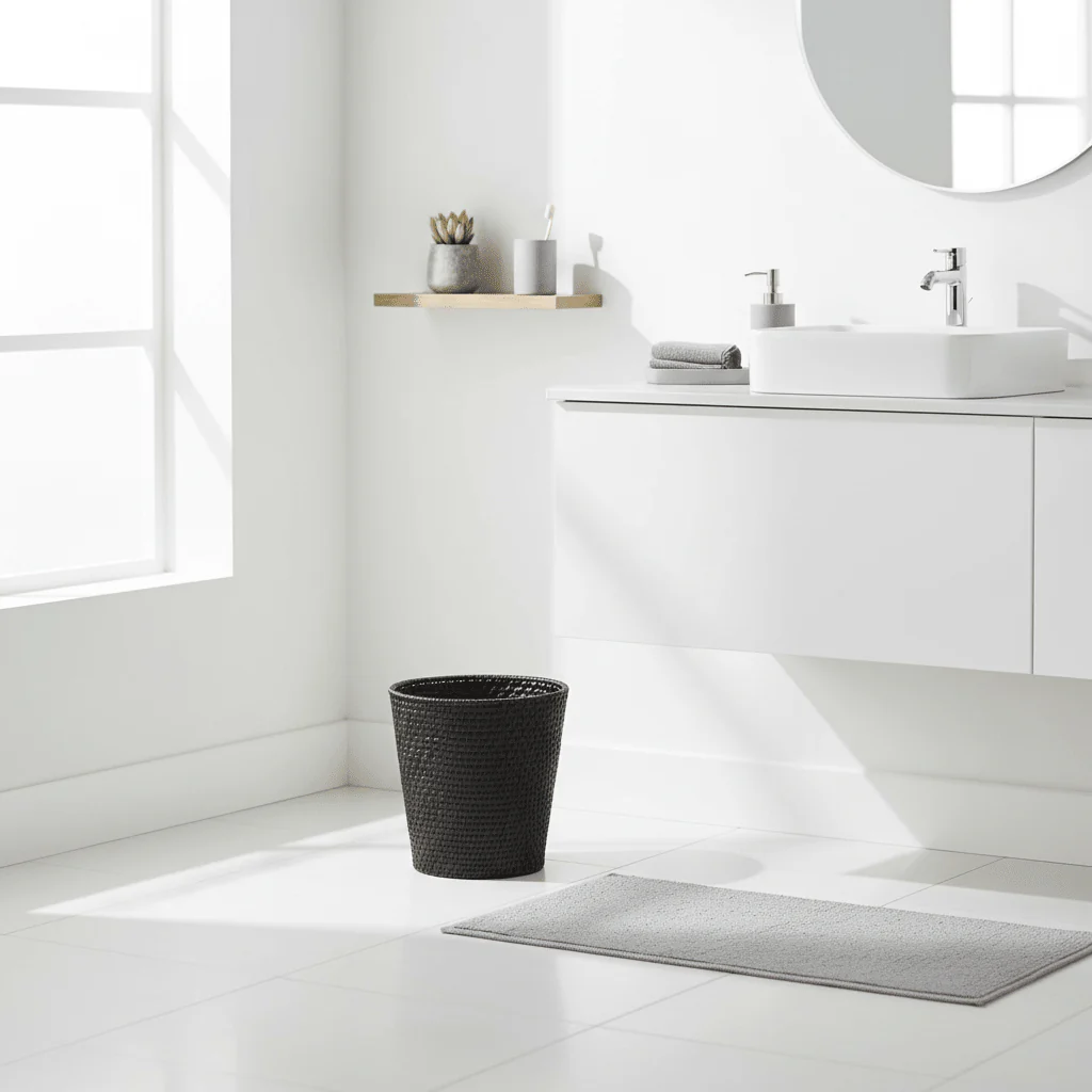 Lidi Black Rattan Waste Basket - Image 4