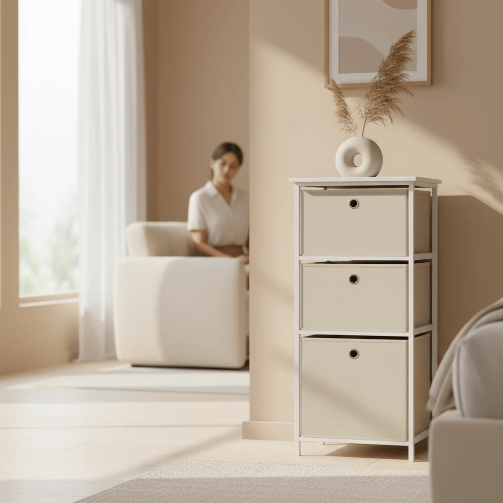 Lindo 3 Natural Fabric Drawers Cabinet - Image 2