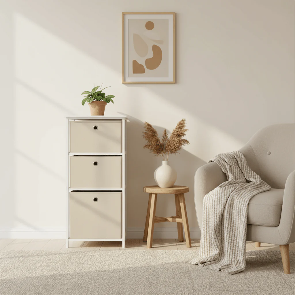Lindo 3 Natural Fabric Drawers Cabinet - Image 3
