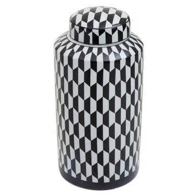Marlo Large Black And White Geometric Print Ceramic Jar - Image 5