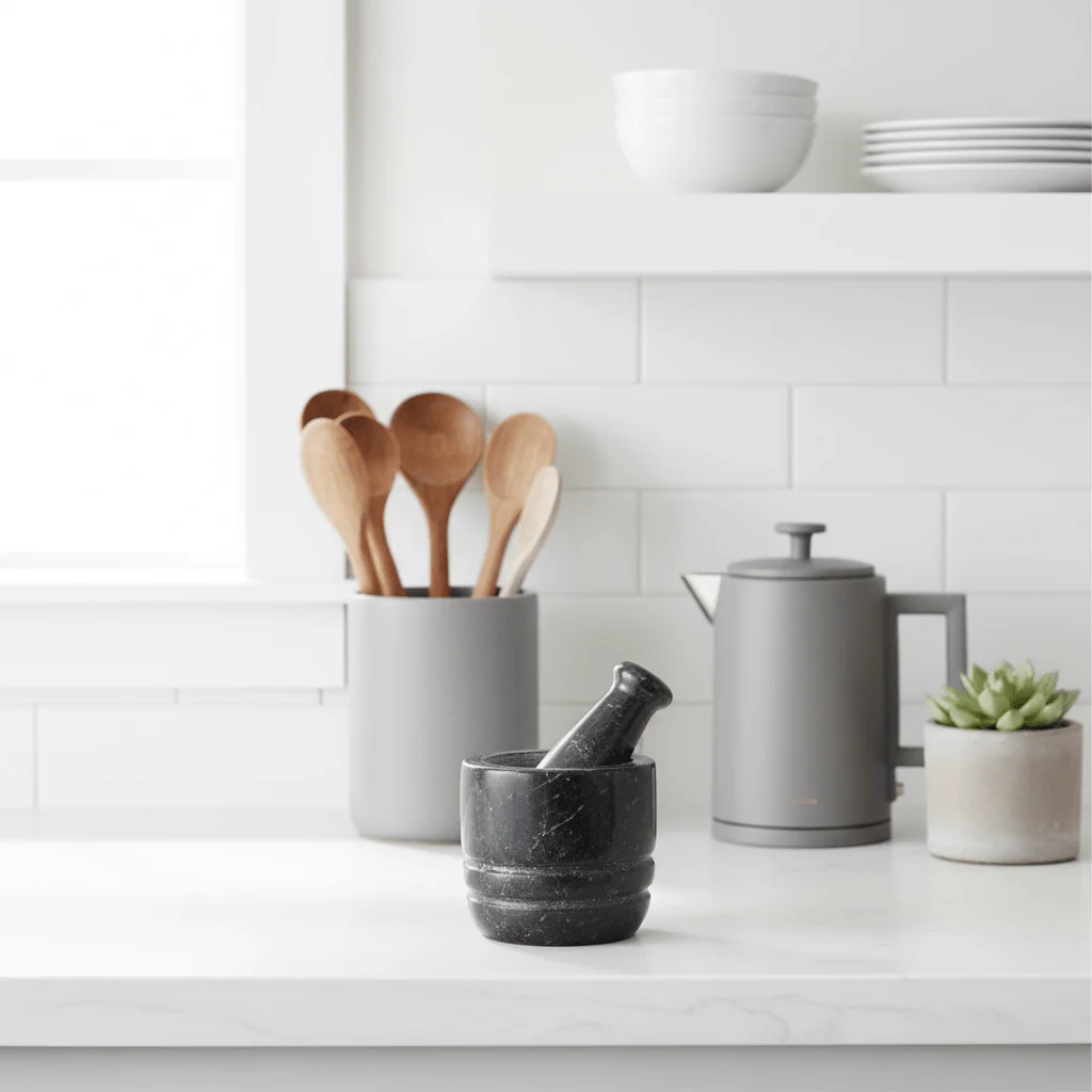 Marmore Black Marble Textured Mortar And Pestle - Image 8