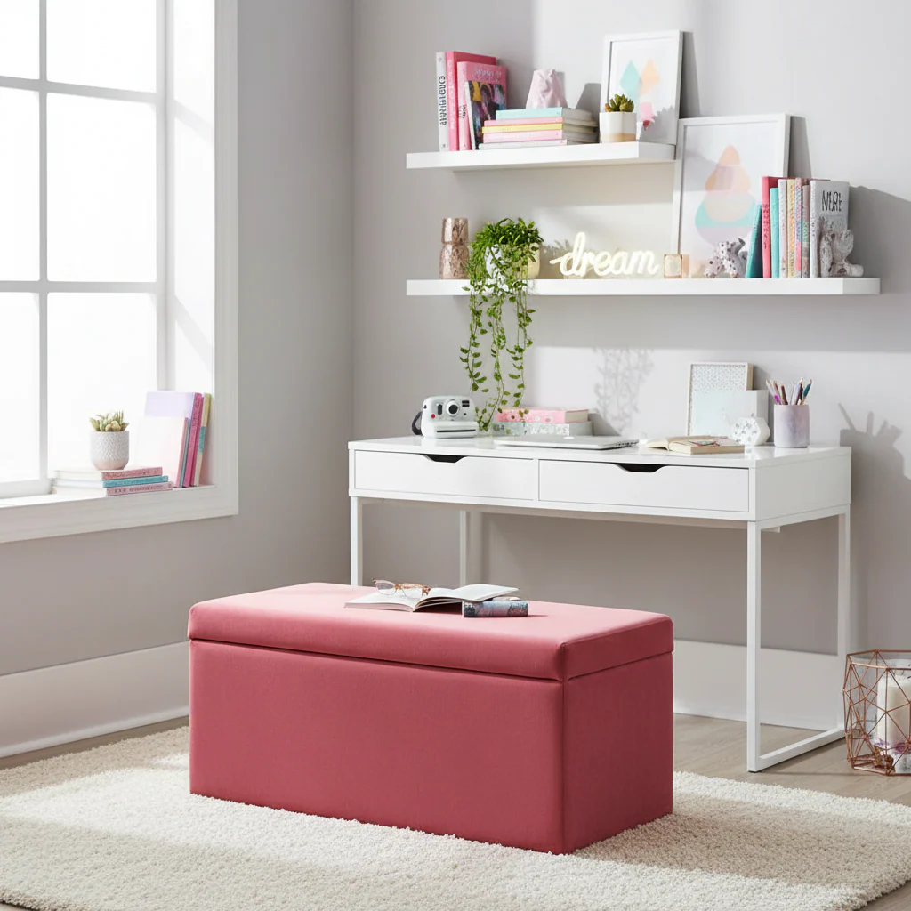 Mia Pink Velvet Kids Ottoman - Image 3