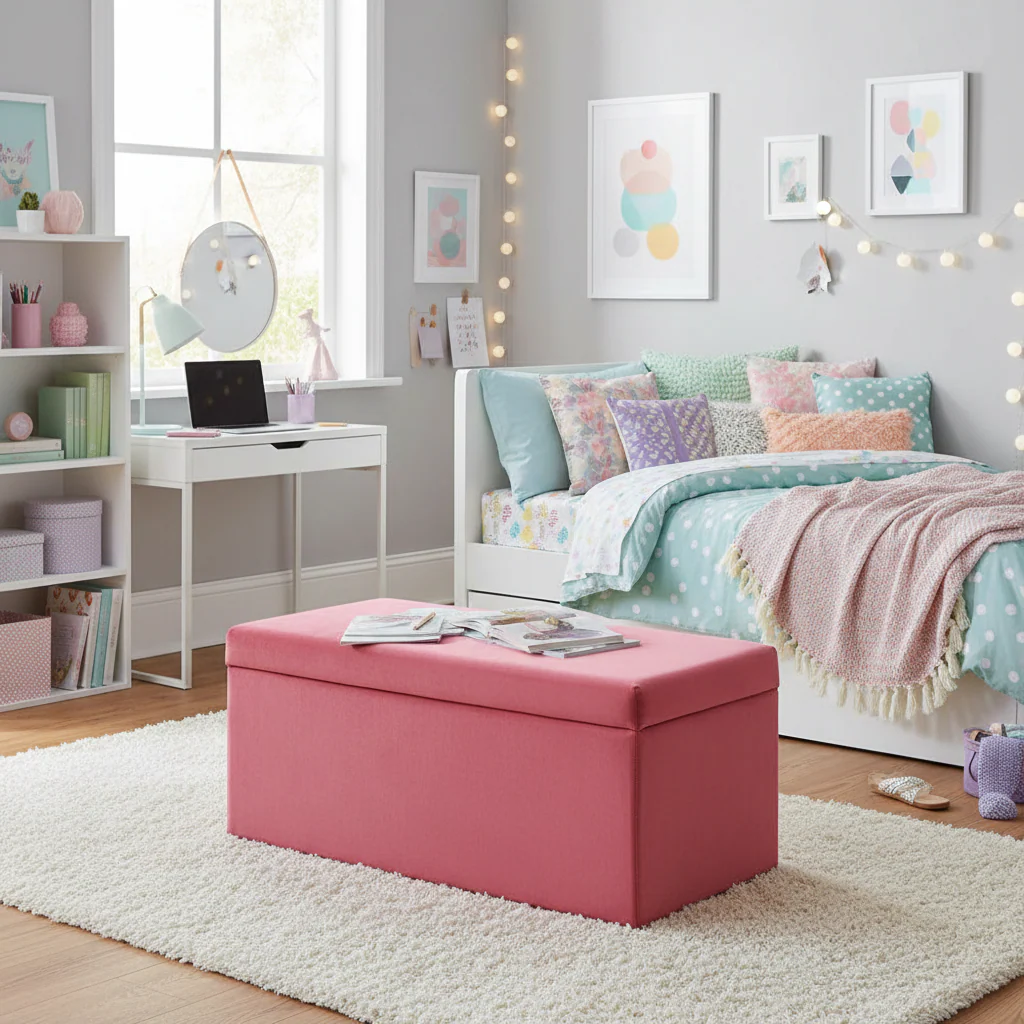 Mia Pink Velvet Kids Ottoman - Image 4