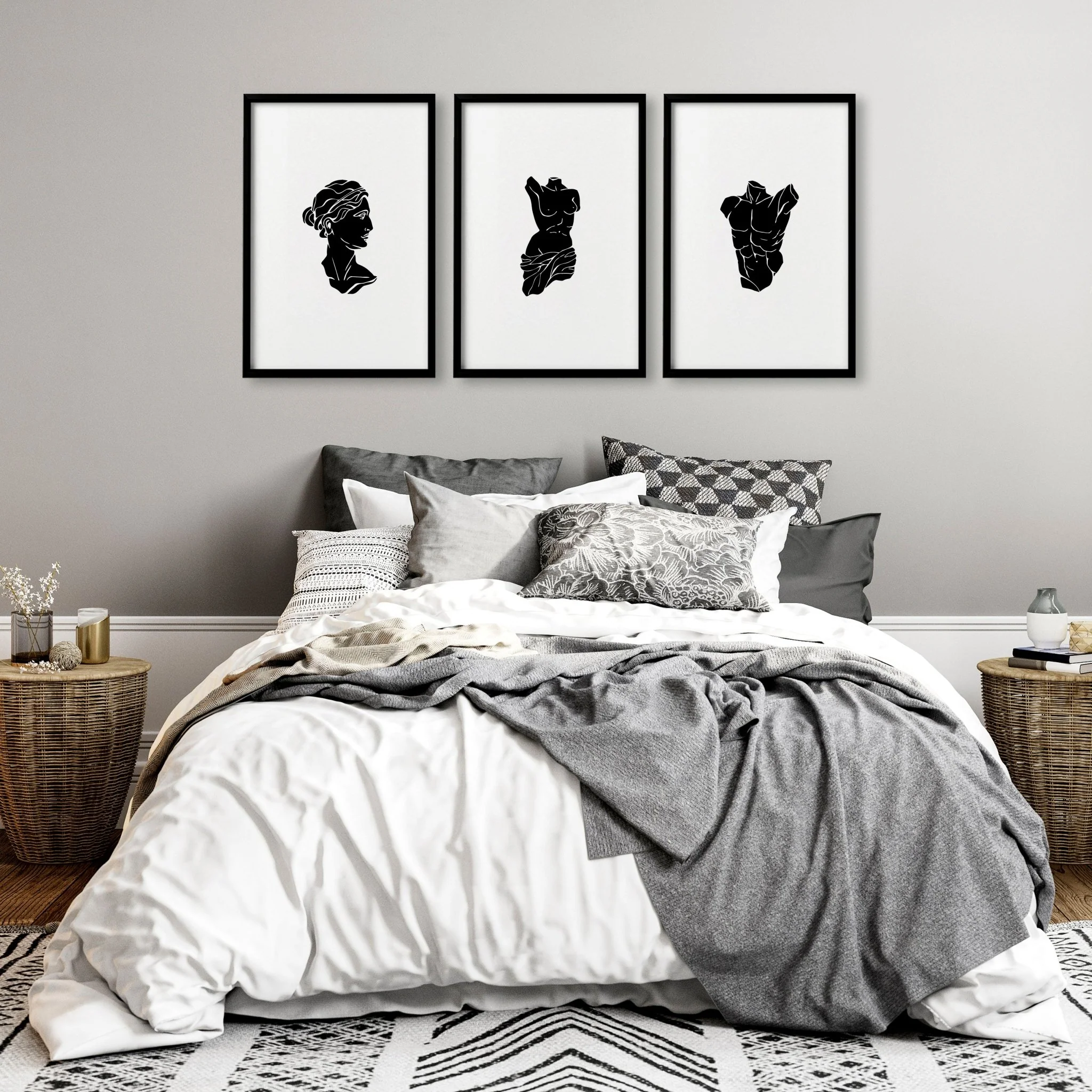 Minimalist Decor Bedroom | Set of 3 Sculpture Wall art Prints - Image 2