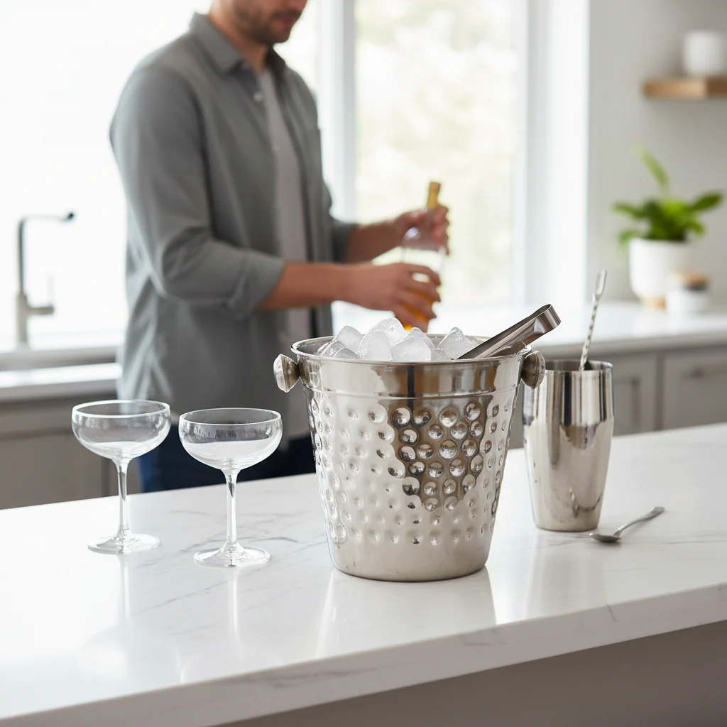 Mixology Hammered Effect Stainless Steel Ice Bucket - Image 2