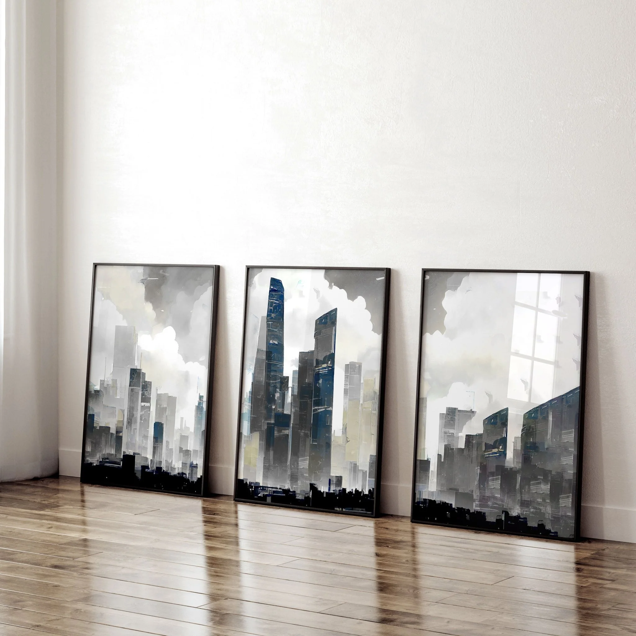 Modern Wall Art For Living Room Uk | Set of 3 Urban Skyscrapers Wall art Prints - Image 3