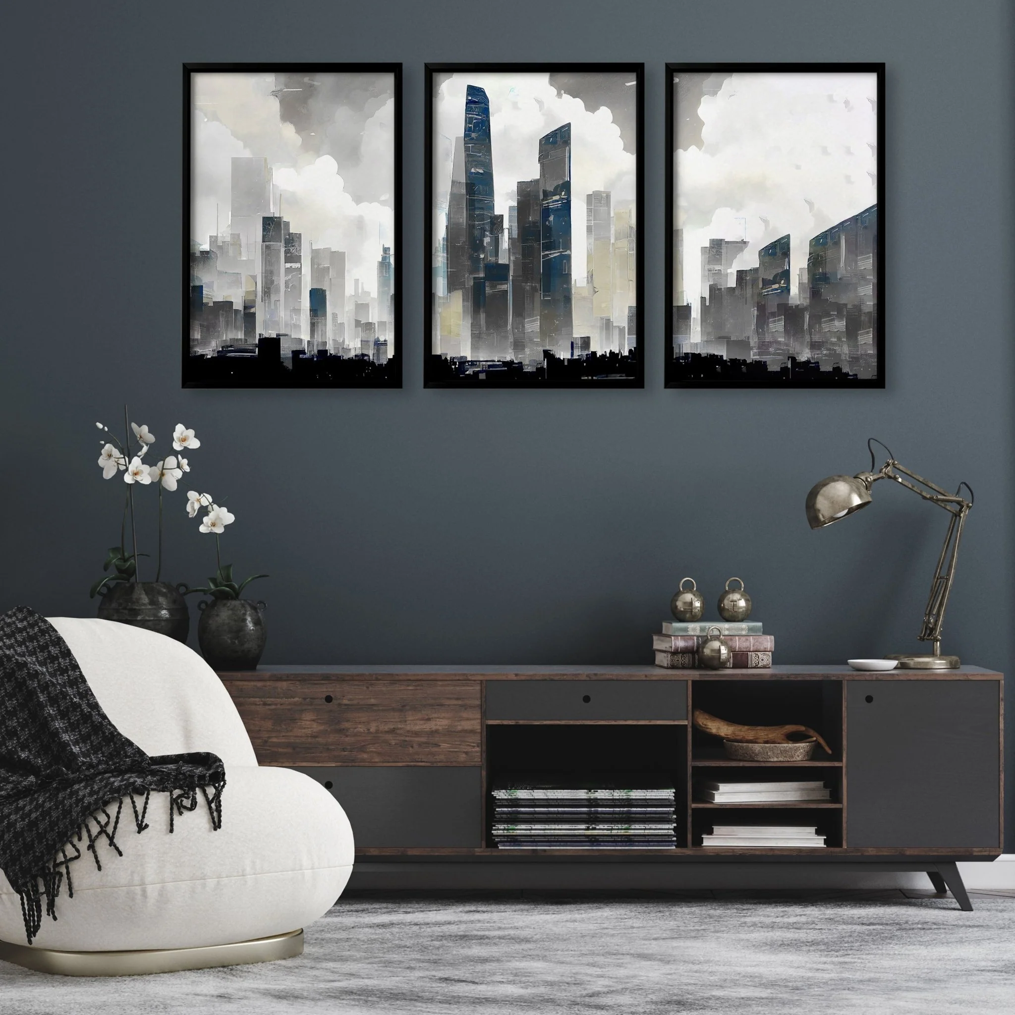 Modern Wall Art For Living Room Uk | Set of 3 Urban Skyscrapers Wall art Prints - Image 4
