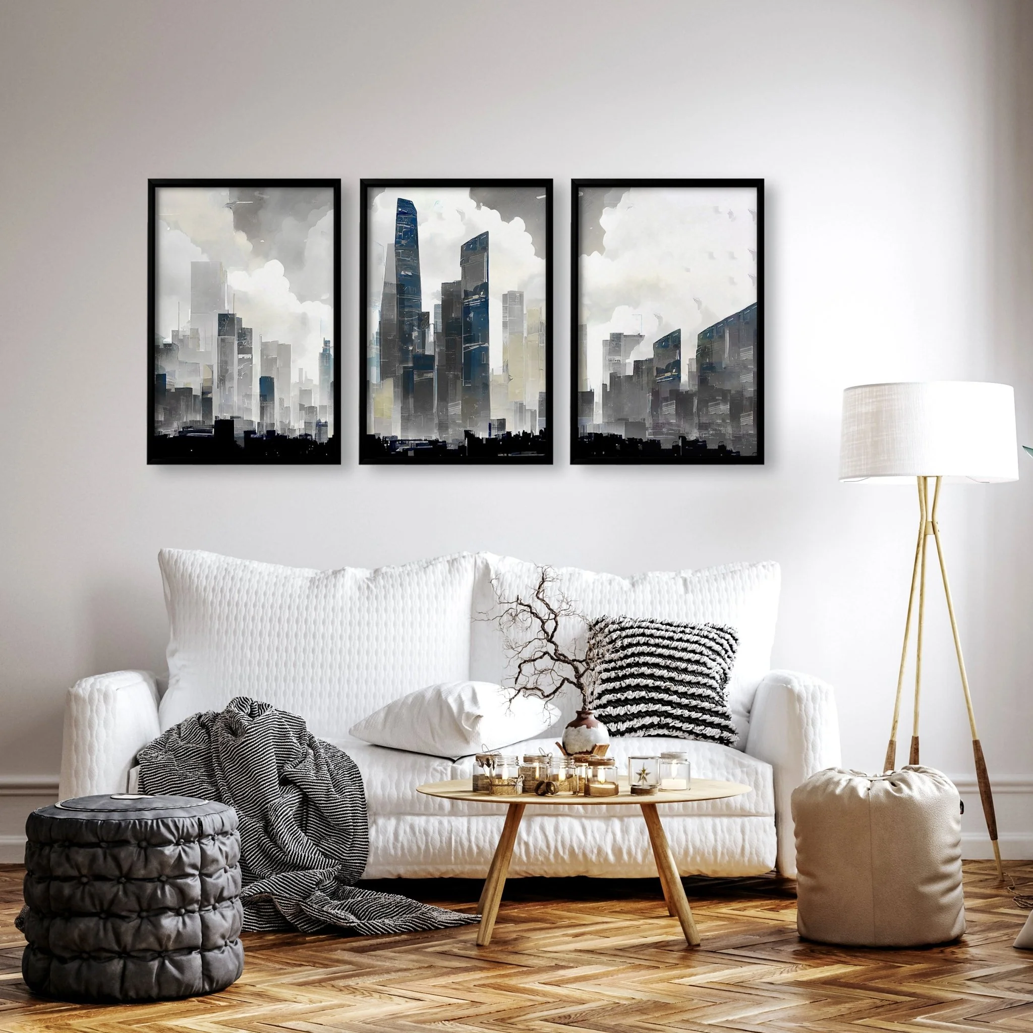 Modern Wall Art For Living Room Uk | Set of 3 Urban Skyscrapers Wall art Prints - Image 5